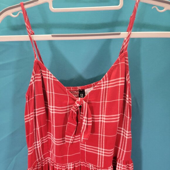H&M Divided Red Plaid Spaghetti Strap Dress Size 6 - Picture 2 of 7